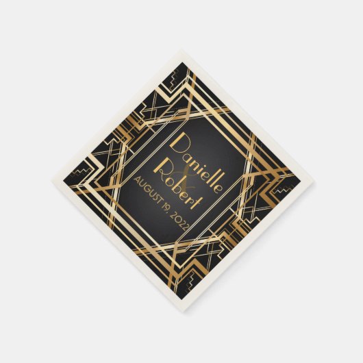 Serviette En Papier Grand Gatsby Art Déco Mariage Personnalisé Napkin (Coin)