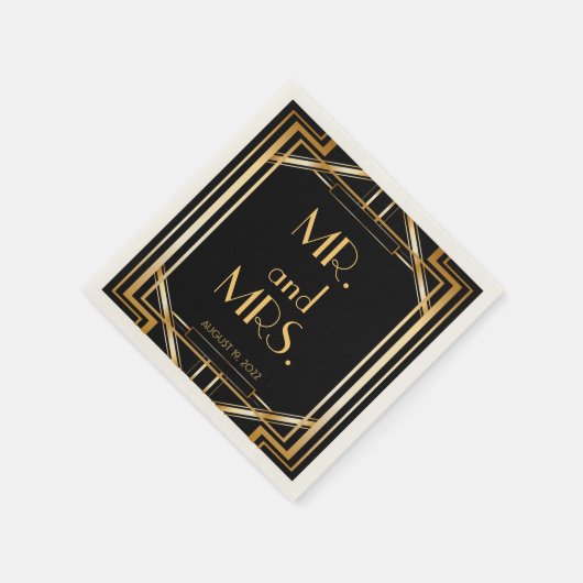 Serviette En Papier Grand Gatsby Art Déco Mariage Personnalisé Napkin (Coin)