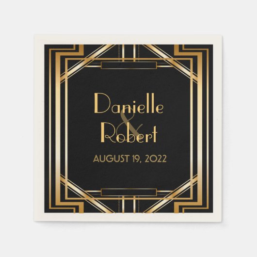Serviette En Papier Grand Gatsby Art Déco Mariage Personnalisé Napkin (Devant)