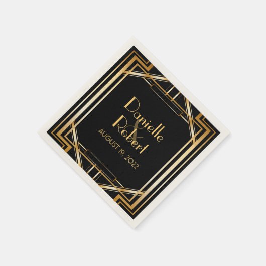Serviette En Papier Grand Gatsby Art Déco Mariage Personnalisé Napkin (Coin)