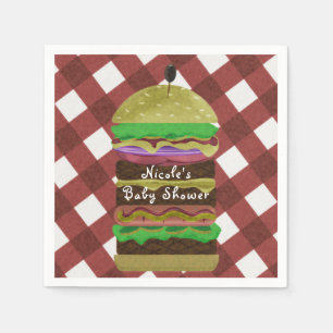 Serviette En Papier Grand Hamburger Gras Barbecue d'Été Parti Rouge BB