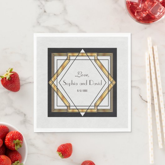 Serviette En Papier Grand Mariage Gatsby Gold White Art Déco (En situation)