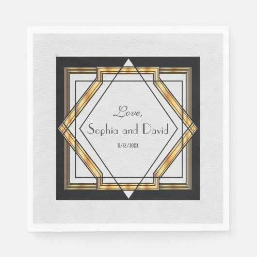 Serviette En Papier Grand Mariage Gatsby Gold White Art Déco (Devant)