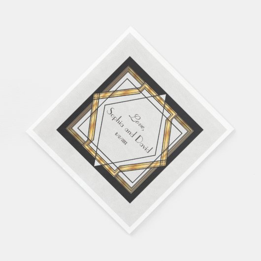 Serviette En Papier Grand Mariage Gatsby Gold White Art Déco (Coin)