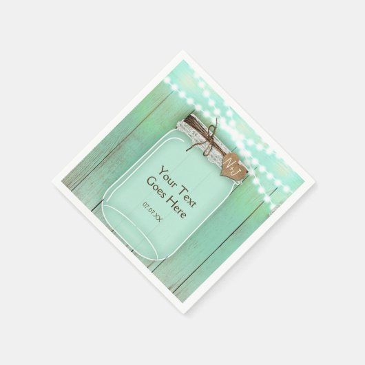 Serviette En Papier Grand Mason Jar & Lumières Mint Rustique Mariage (Coin)