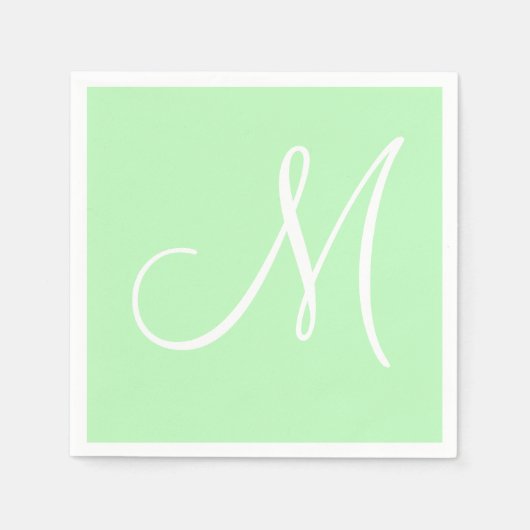 Serviette En Papier Grand monogramme blanc élégant | Mint Pastel (Devant)