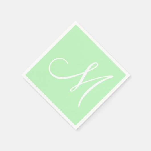 Serviette En Papier Grand monogramme blanc élégant | Mint Pastel (Coin)