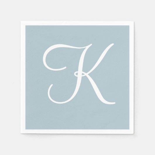 Serviette En Papier Grand monogramme blanc élégant | Pastel Blue (Devant)