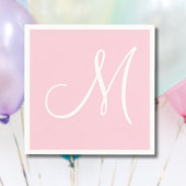 Serviette En Papier Grand monogramme blanc élégant | Pastel Pink