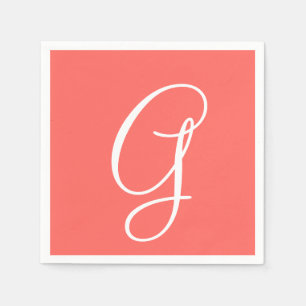 Serviette En Papier Grand monogramme blanc élégant Pastel Red