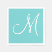 Serviette En Papier Grand monogramme blanc élégant | Pastel Turquoise (Devant)
