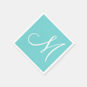 Serviette En Papier Grand monogramme blanc élégant | Pastel Turquoise (Coin)