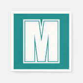 Serviette En Papier Grand monogramme blanc moderne | Emerald Green (Devant)