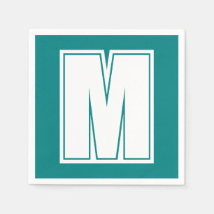 Serviette En Papier Grand monogramme blanc moderne   Emerald Green