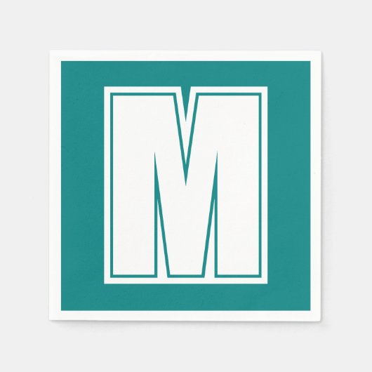 Serviette En Papier Grand monogramme blanc moderne | Emerald Green (Devant)
