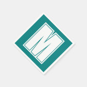 Serviette En Papier Grand monogramme blanc moderne | Emerald Green (Coin)