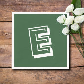 Serviette En Papier Grand monogramme blanc moderne | Hunter Green
