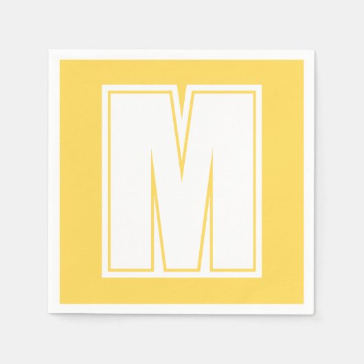 Serviette En Papier Grand monogramme blanc moderne | Jaune de moutarde (Devant)