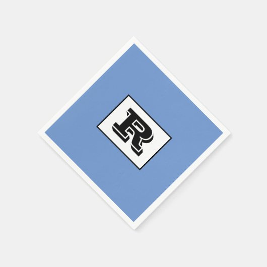 Serviette En Papier Grand Monogramme noir en gras, bleu (Coin)