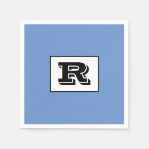 Serviette En Papier Grand Monogramme Noir Gras Contourné, Bleu