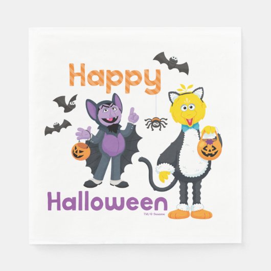 Serviette En Papier Grand oiseau et nombre | Joyeux Halloween (Devant)