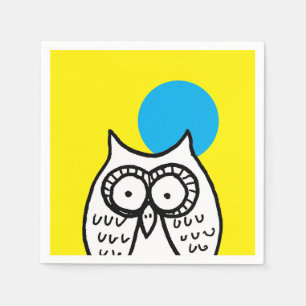 Serviette En Papier Grand yeux dessin animé hibou et lune jaune