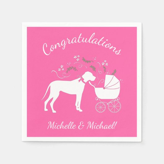 Serviette En Papier Grande Dane Chien Baby shower Chien Chiot Rose Gir (Devant)