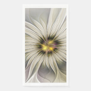 Serviette En Papier Grande Fleur d'Ivoire, Art Fractal Moderne Abstrai