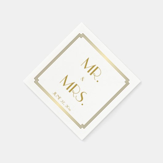 Serviette En Papier Grande Gatsby Art Déco Mariage blanc (Coin)