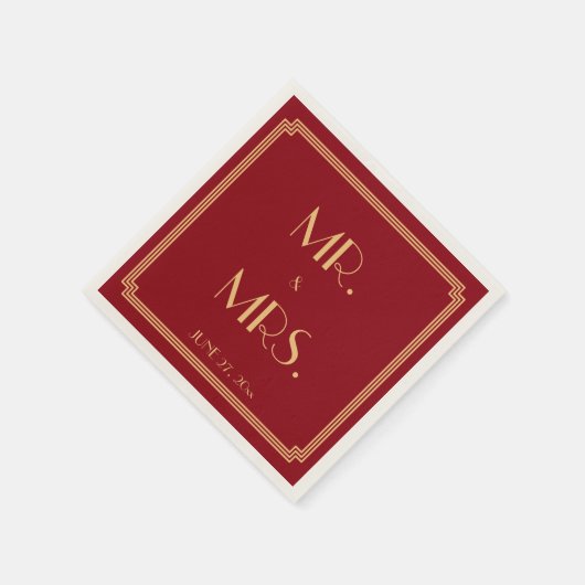 Serviette En Papier Grande Gatsby Art Déco Mariage Rouge (Coin)