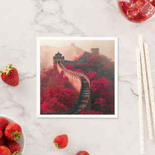 Serviette En Papier Grande Muraille de Chine en automne - Rouge Pittor