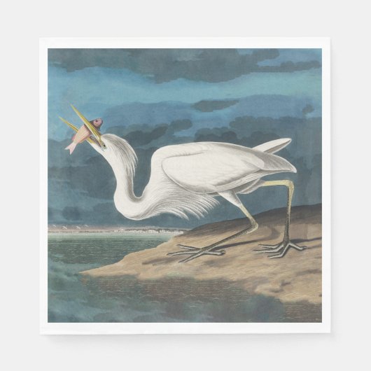 Serviette En Papier Grande Peinture de la faune d'Audubon Heron blanc (Devant)