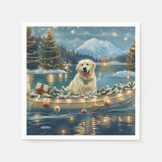 Serviette En Papier Grande Pyrénées Noël Festive Voyage (Devant)