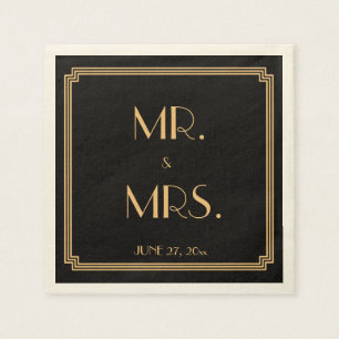 Serviette En Papier Grande serviettes de Mariage noir Gatsby Art Déco