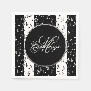 Serviette En Papier Grandes bandes musicales noires et blanches monogr