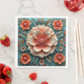 Serviette En Papier Grandes fleurs de corail (En situation)