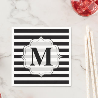 Serviette En Papier Grandes noires et blanches Monogrammes serviettes