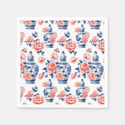 Serviette En Papier Grandmillenial Chinoiserie Pot à gingembre Pivoine (Devant)