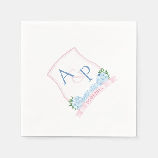 Serviette En Papier Grandmillenium rose et bleu Hydrangea Mariage Cres (Devant)