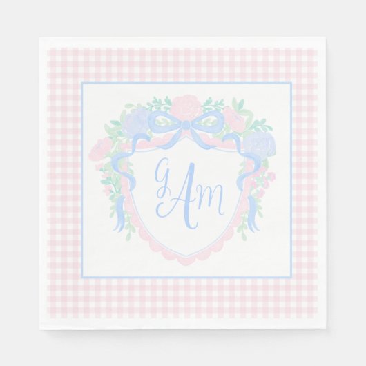 Serviette En Papier Grandmillennial Watercolor Crest Premier anniversa (Devant)
