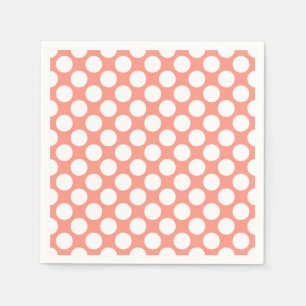 Serviette En Papier Grands points rétro - corail rose et blanc