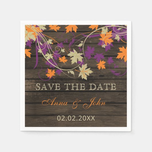 Serviette En Papier Grange Bois Plum Rustique Feuilles d'automne Enreg (Devant)