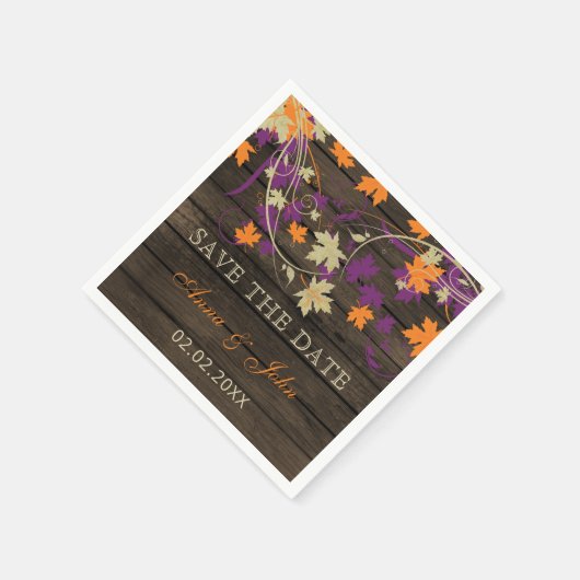 Serviette En Papier Grange Bois Plum Rustique Feuilles d'automne Enreg (Coin)