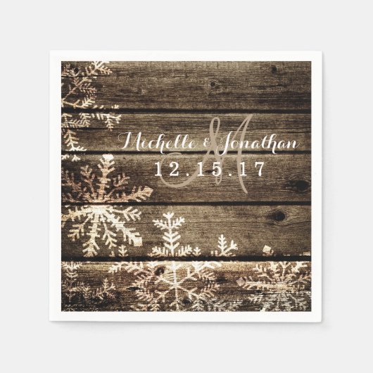 Serviette En Papier Grange Bois Snowflakes Rustique Mariage d'hiver Na (Devant)