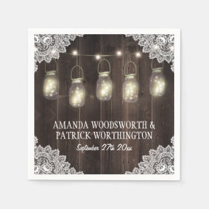 Serviette En Papier Grange en bois et dentelle Mason Jar Mariage servi