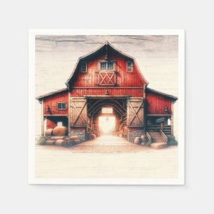 Serviette En Papier Grange Rouge Ancienne Mariage Campagnard Rustique