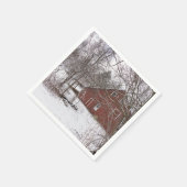 Serviette En Papier Grange Rouge Dans La Neige (Coin)