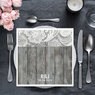 Serviette En Papier grange rustique dentelle mariage campagnard occide