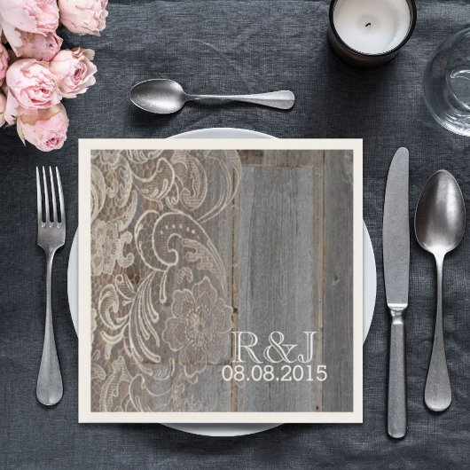 Serviette En Papier grange rustique dentelle mariage campagnard occide