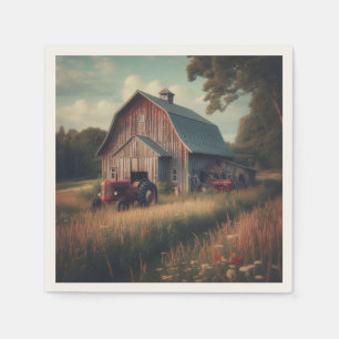 Serviette En Papier Grange rustique vintage et vieux tracteurs